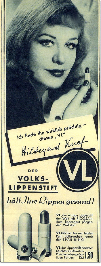 Ein Blick auf das Werbeplakat 'Der Volkslippenstift' mit Hildegard Knef